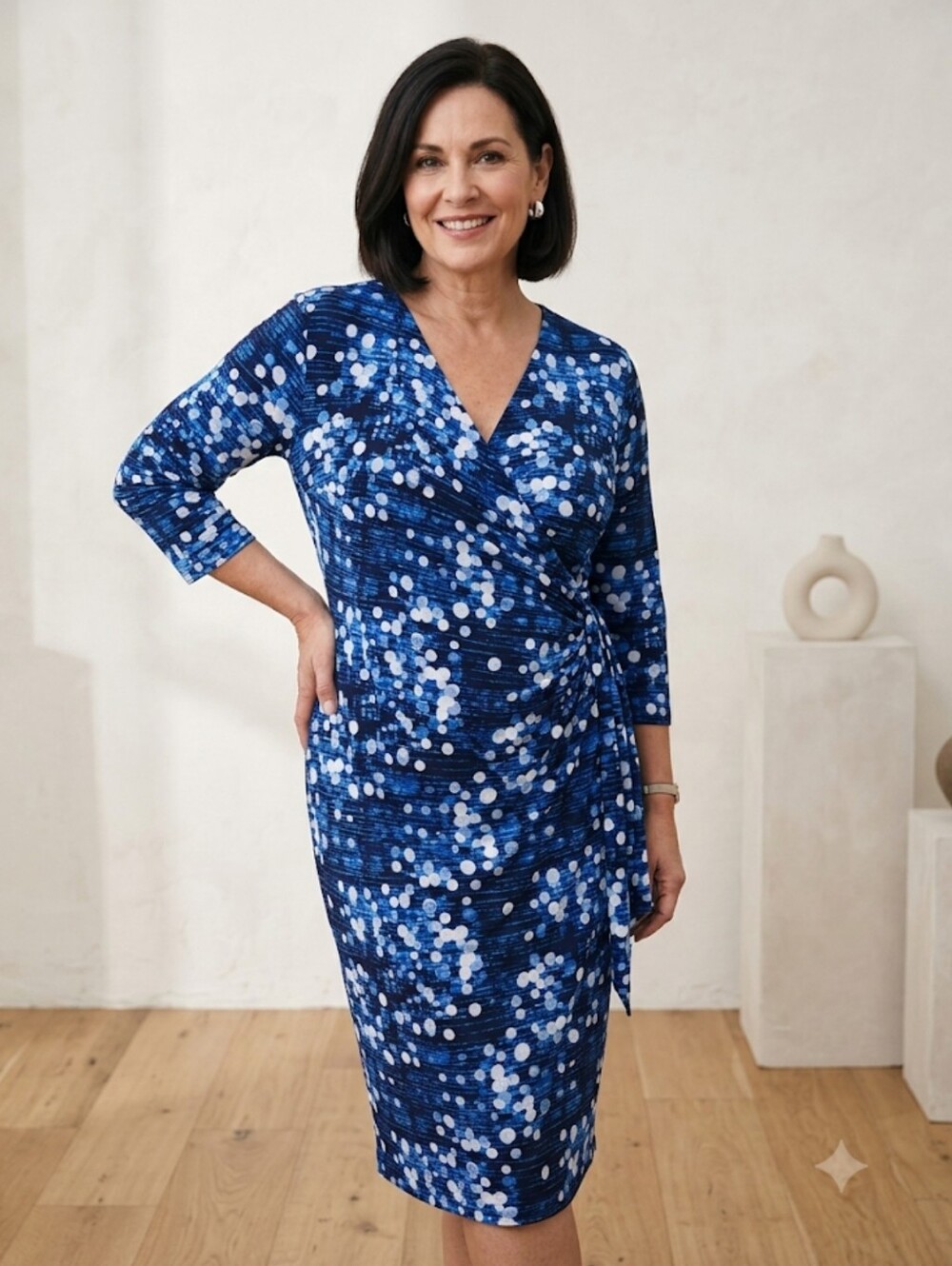 The Limited Mutli Tone Blue Faux Wrap VNeck Business Casual Plus Size 3X